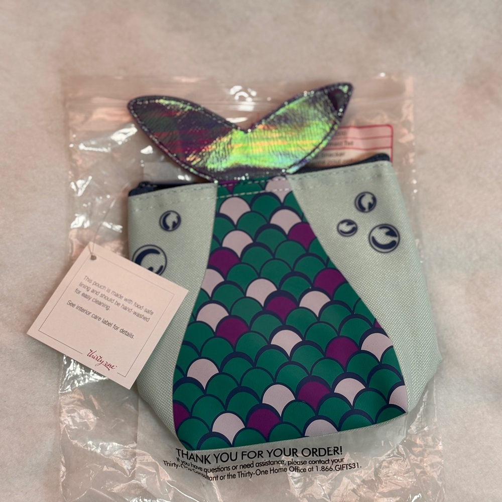 Thirty One Retired Cool Zip Snacker Pouch -‎ Mermaid Tail - New